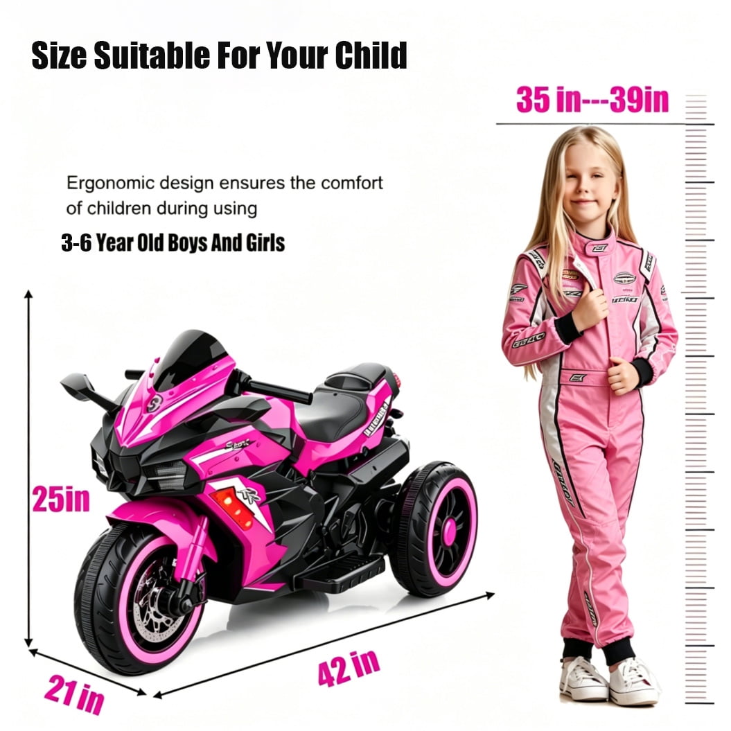 ZOGYMOZ 12V Kids Ride On Motorcycle, Battery Powered Motorcycle Toy, Pink Electric Motorcycle for Girls
