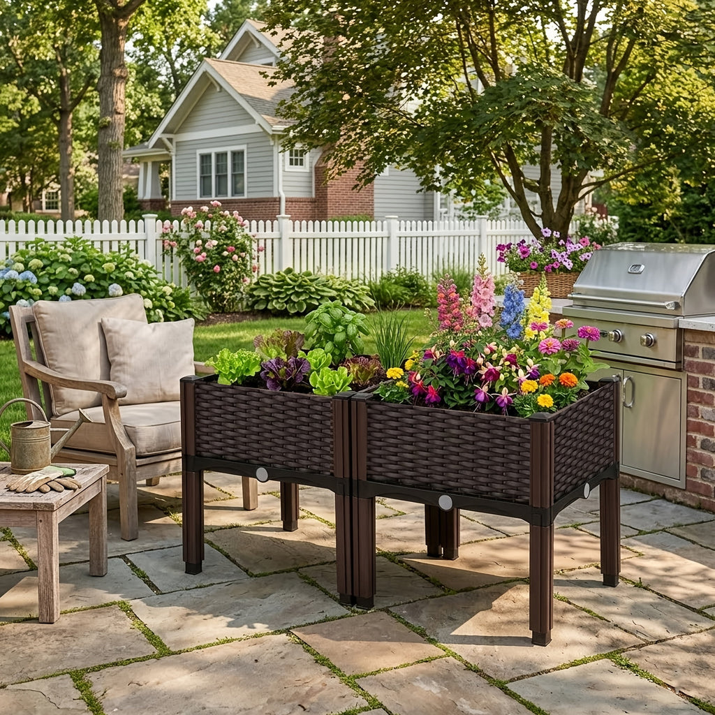 Plastic Raised Planter Bed, Elevated Box with Legs, for Vegetable Herb Flower Planting, Indoor Outdoor Use on Balcony Fence