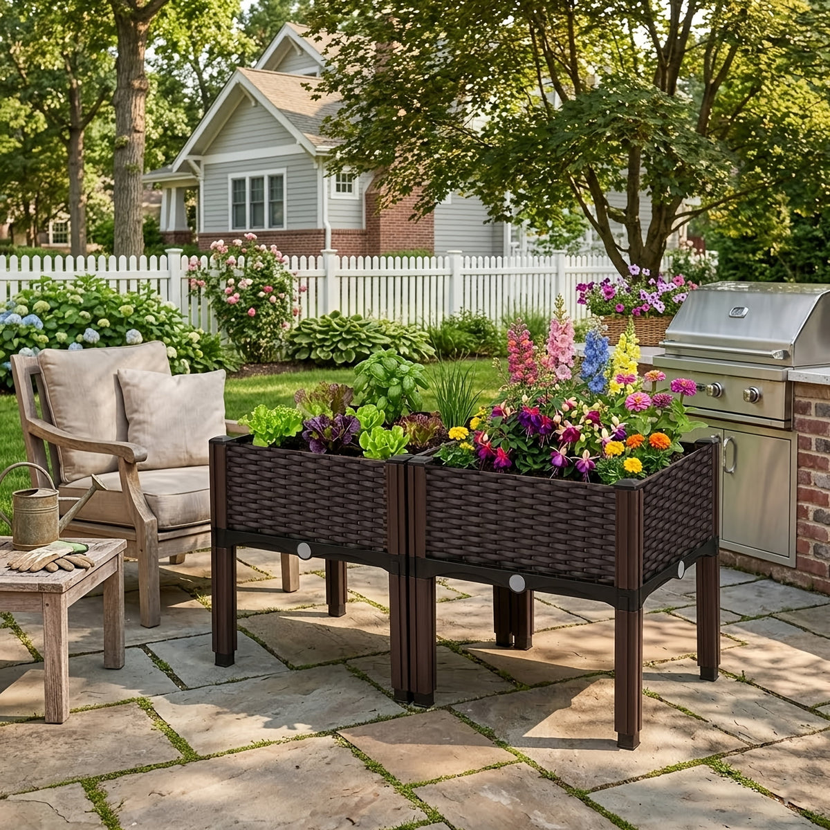 Plastic Raised Planter Bed, Elevated Box with Legs, for Vegetable Herb Flower Planting, Indoor Outdoor Use on Balcony Fence