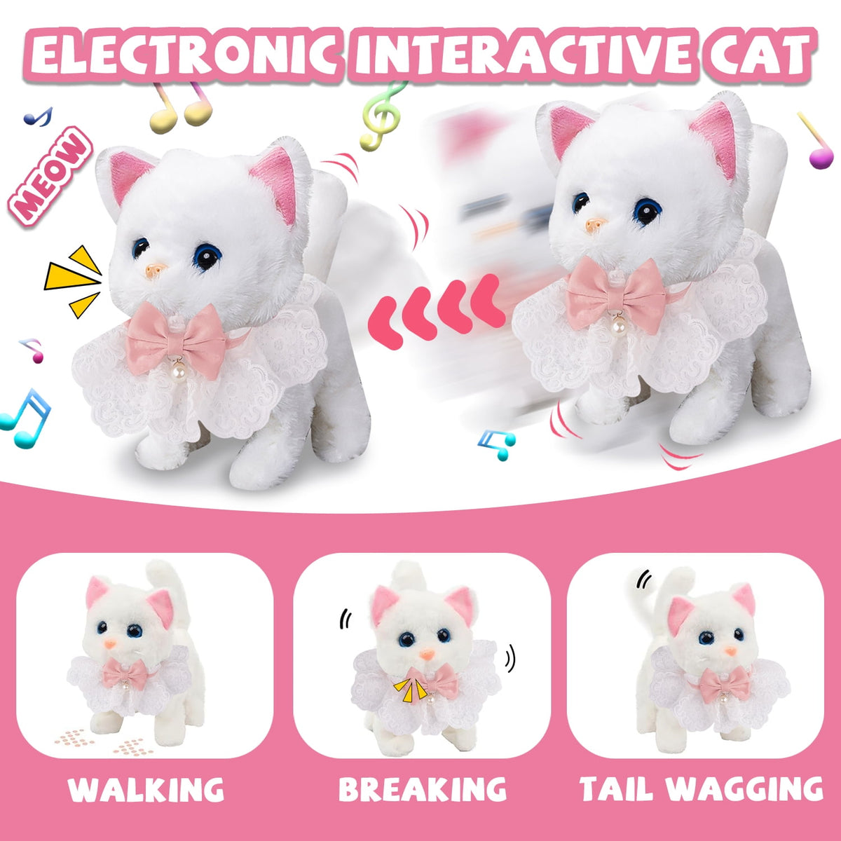 Plush Cat Toy, Walking Interactive Cat, Christmas Birthday Gift for Toddlers Kids