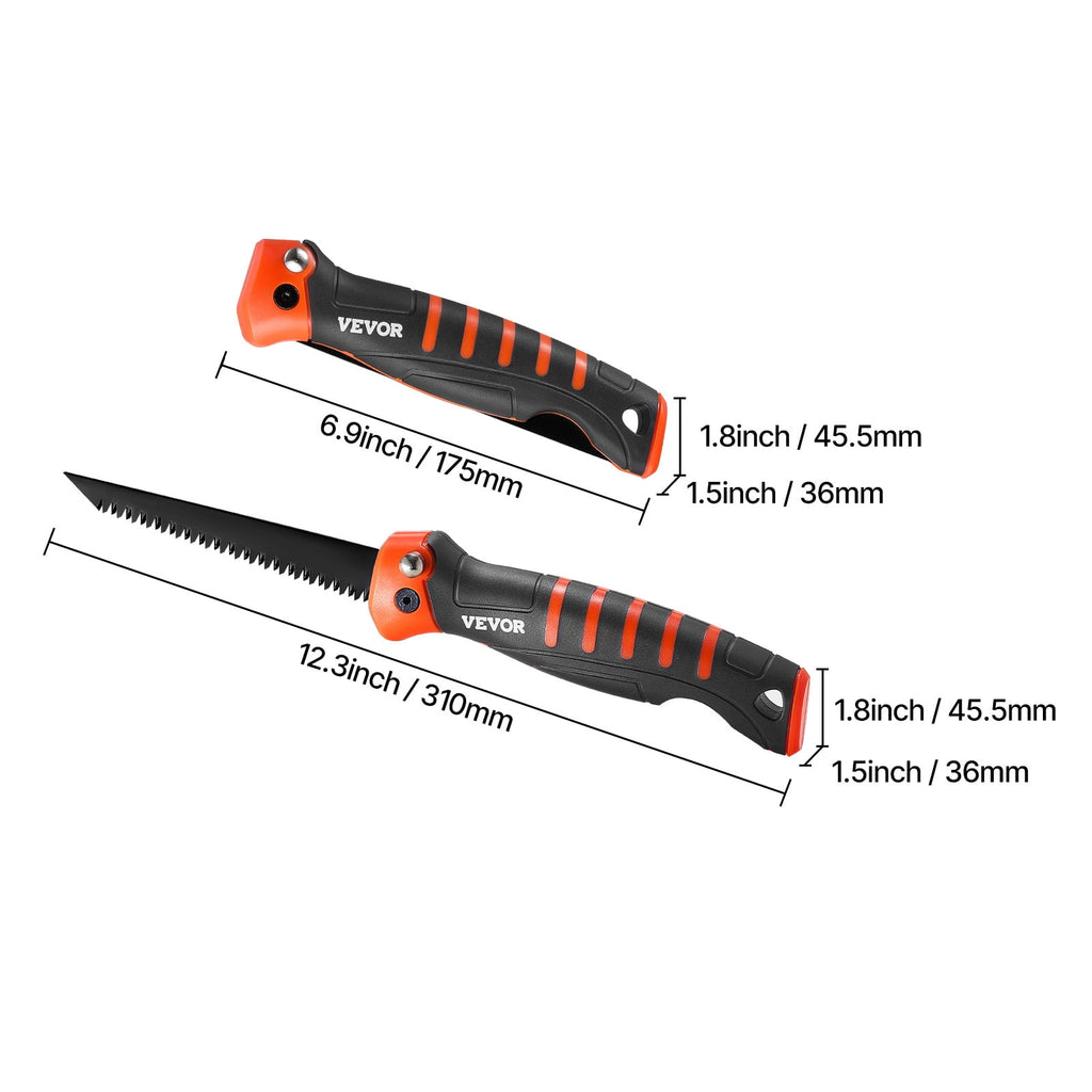 VEVOR Folding Jab Saw, 5 in Foldable Jab Saw with Soft Grip Handle, Folding Drywall Saw with Triple Ground Teeth and Sharp Tip, for Drywall, Wood, PVC Pipes, Cement Board, Thin Sheets, Wall Panels