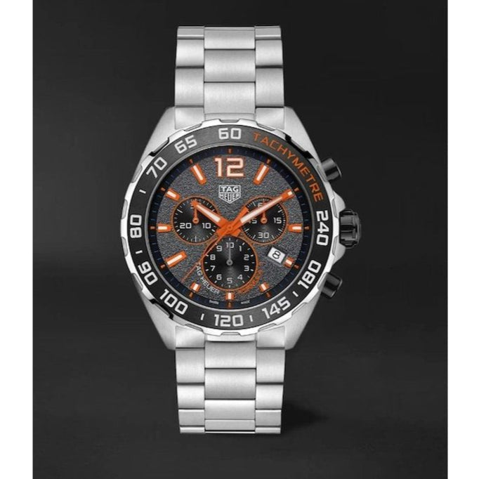 Tag Heuer Formula 1 Chronograph Ceramic Black Dial Silver Steel Strap Watch For Men Caz101ah Ba0842