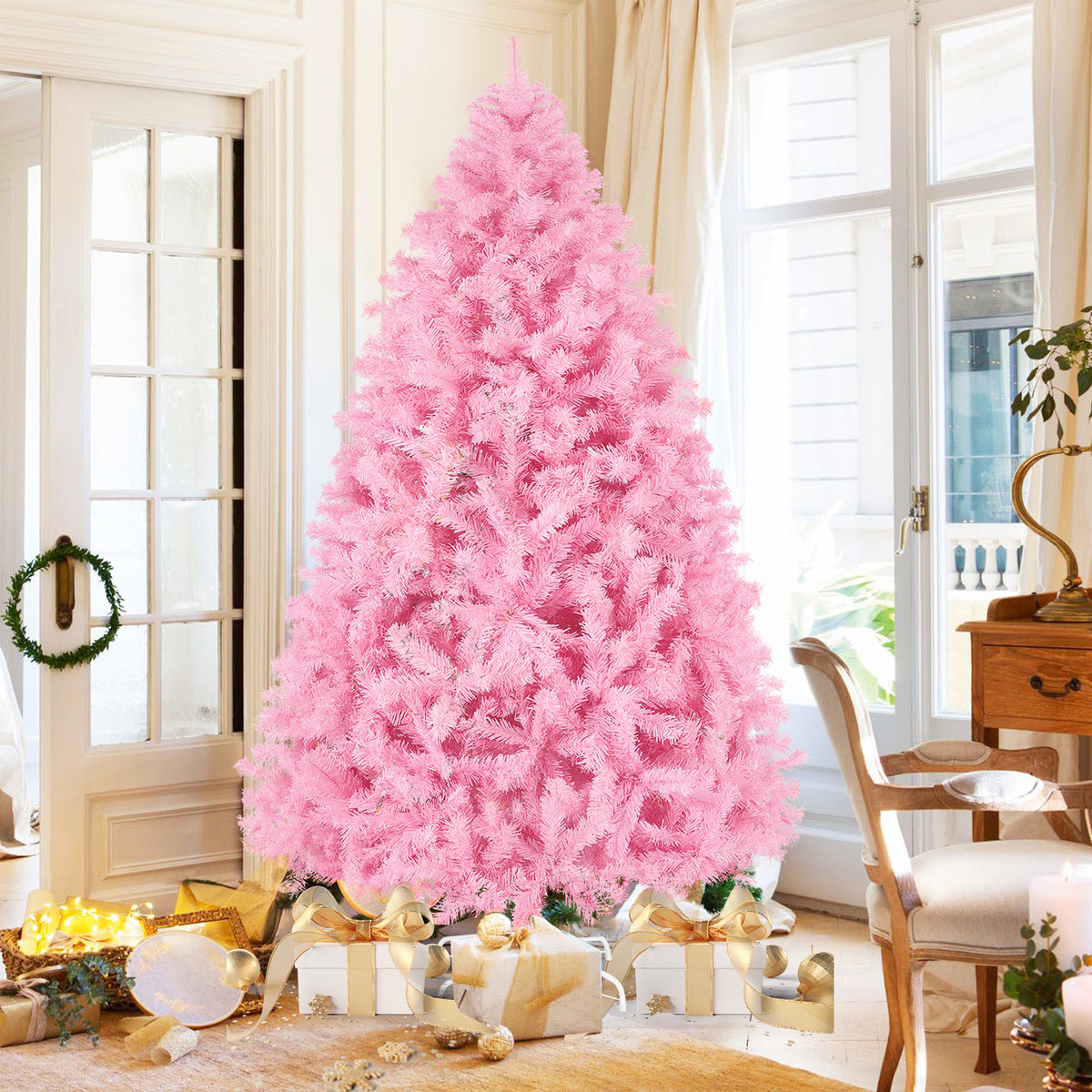 Farmdex 6Ft Artificial Christmas Tree with Solid Metal Stand Perfect for Outside and Holiday Decoration, Easy Assembly Xmas Tree, Pink