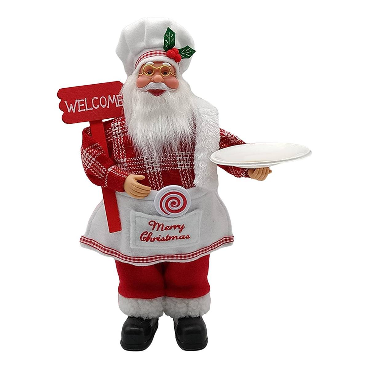 FashionCha Christmas Santa Claus Figurine Chef Santa Figurines Collectible Doll Accessories