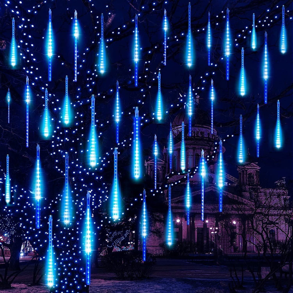 Christmas Lights, Meteor Shower Icicle String Lights, 18 Inches 8 Tubes 288 LED Christmas Lights Outdoor Dropping Lights, Hanging Falling Rain Lights Holiday Christmas Tree Lights, Blue - Blue