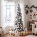 Costway  Unlit Flocked Pencil Christmas Tree Hinged with 641 Branch Tips