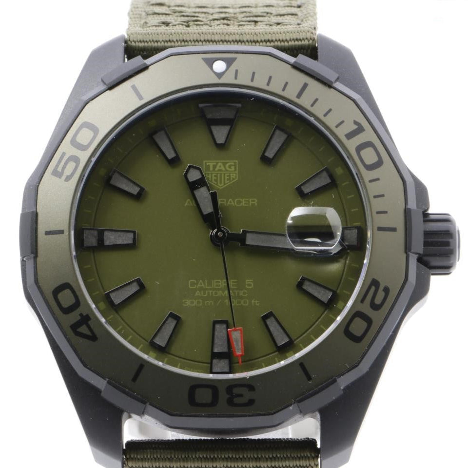 Tag Heuer Aquaracer Automatic Green Dial Khakhi Green Nylon Strap Watch For Men Way208e Fc8222