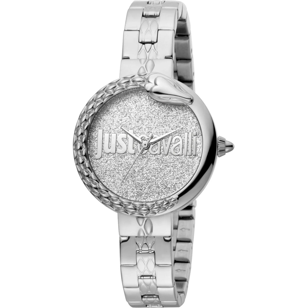 Just Cavalli Steel Silver Logo Serpente Glitter