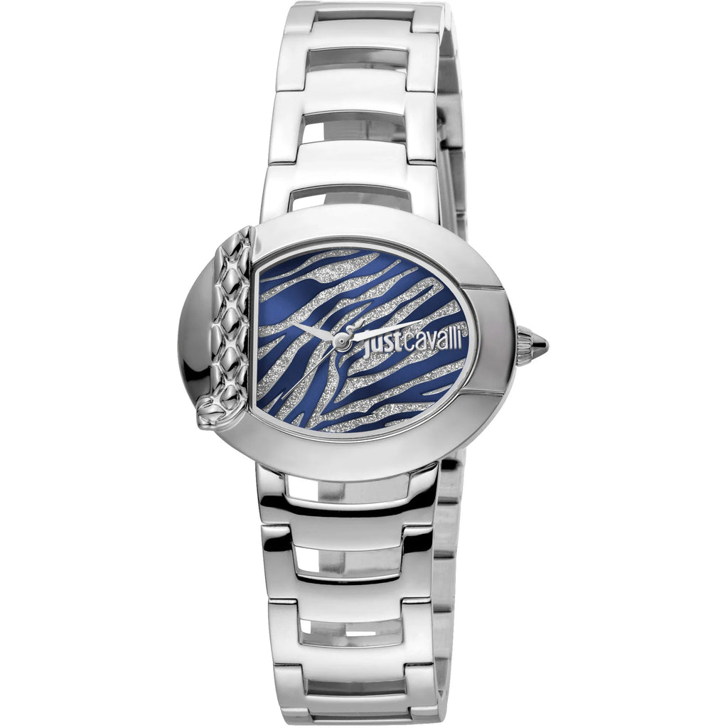 Just Cavalli Steel Blue Zebra Glitter