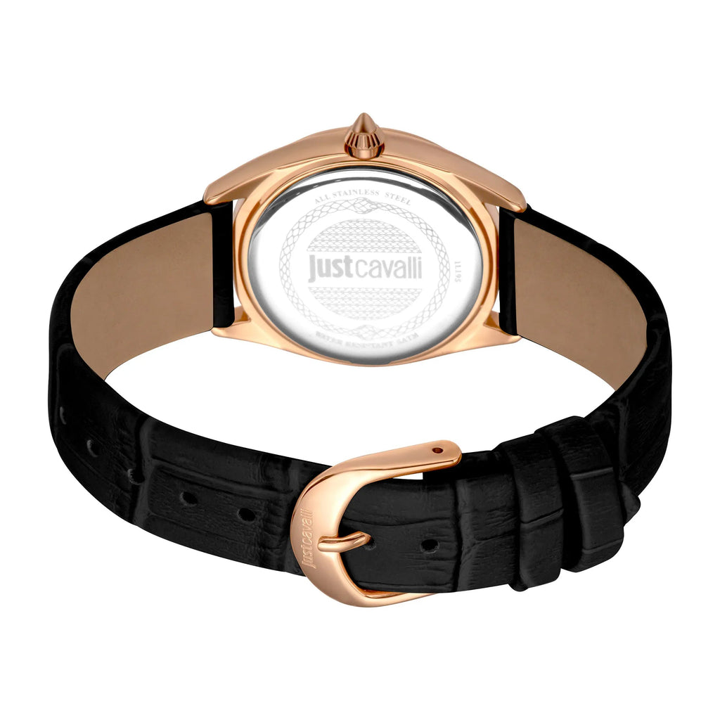 Just Cavalli Prestigio Leather Black Rose Gold