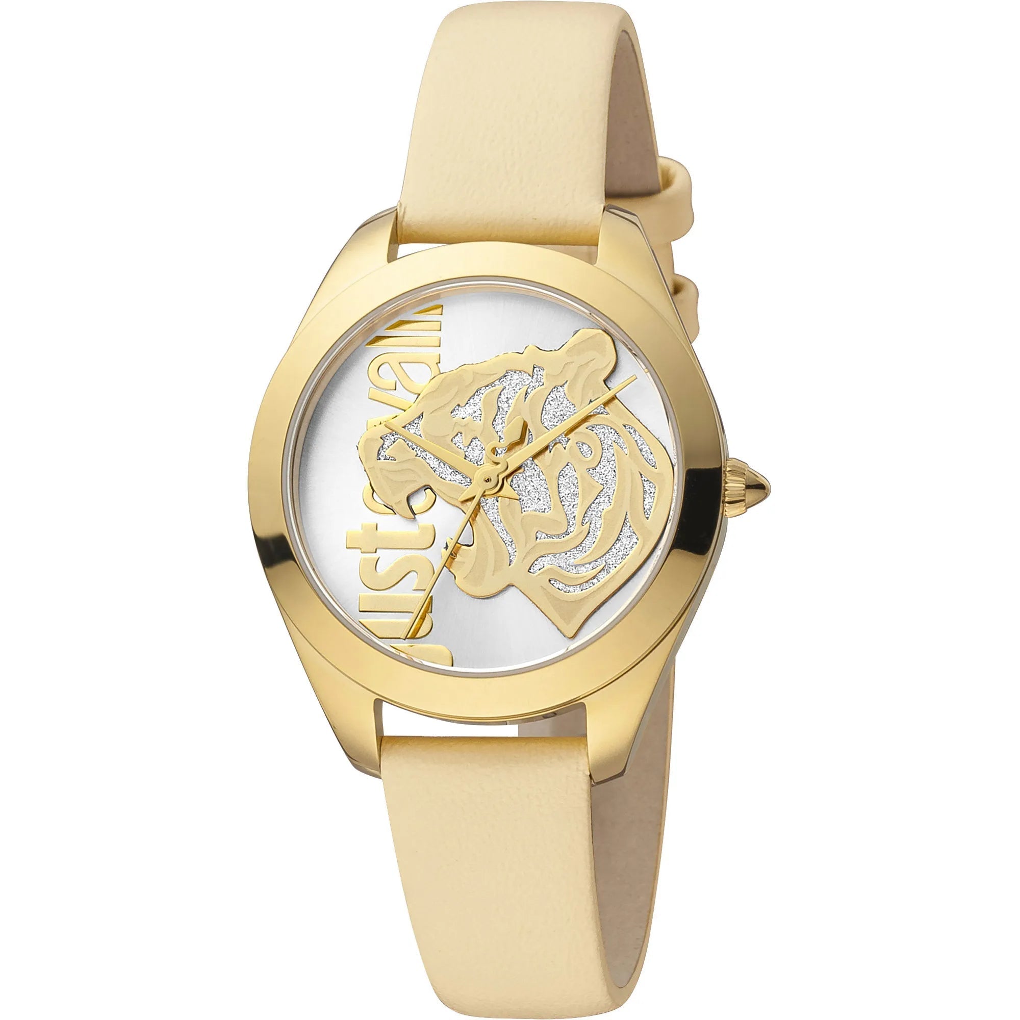 Just Cavalli Pantera Leather Beige Gold
