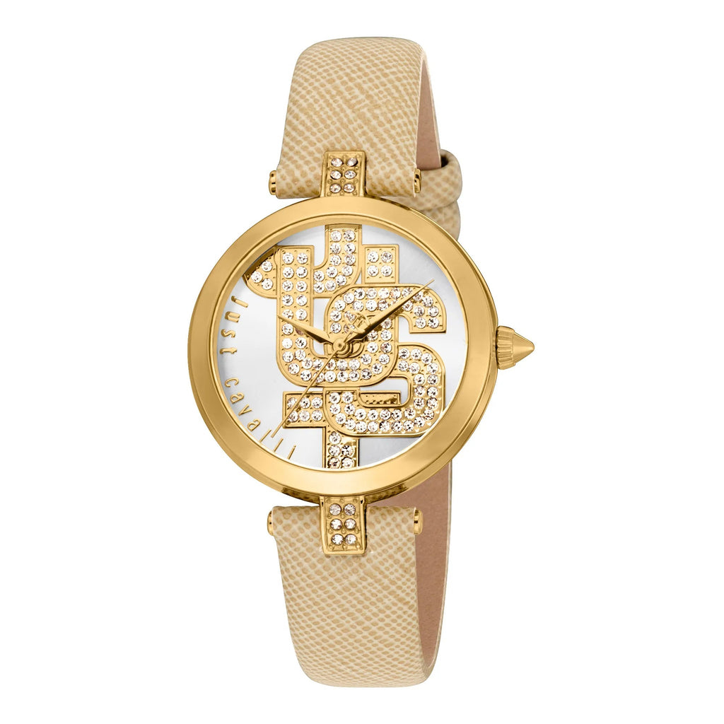 Just Cavalli Maiuscola Leather Beige Gold