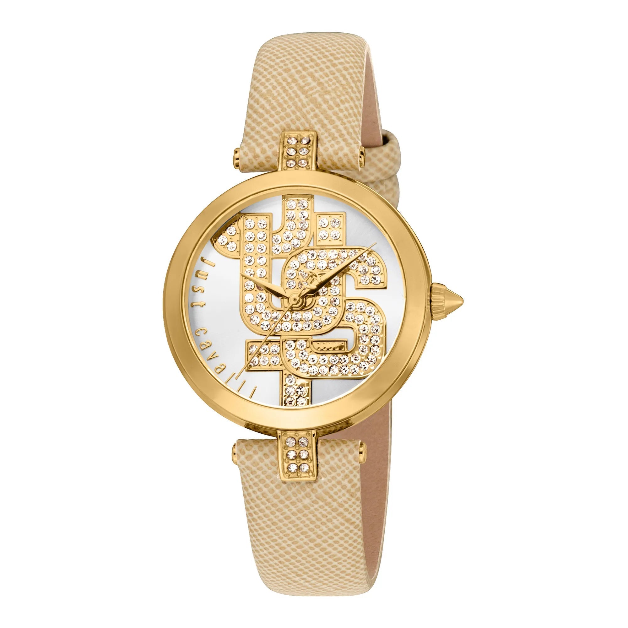 Just Cavalli Maiuscola Leather Beige Gold