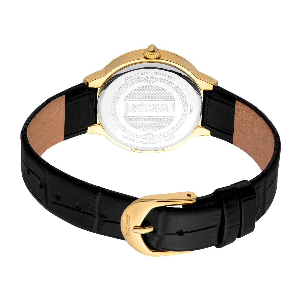 Just Cavalli Puntale Black Leather Yellow Gold