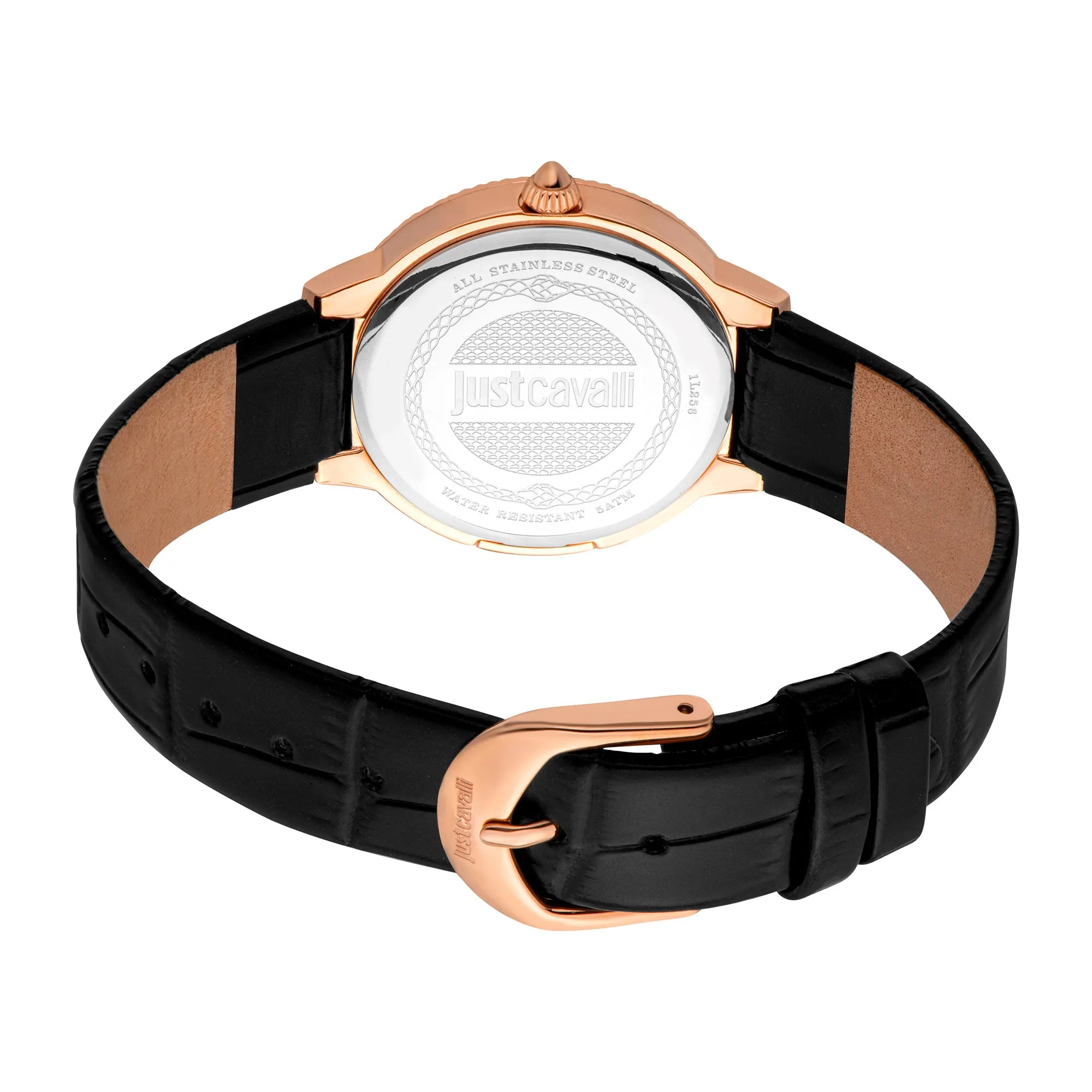 Just Cavalli Puntale Black Leather Rose Gold