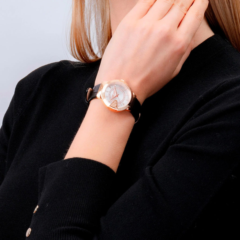 Just Cavalli Puntale Black Leather Rose Gold