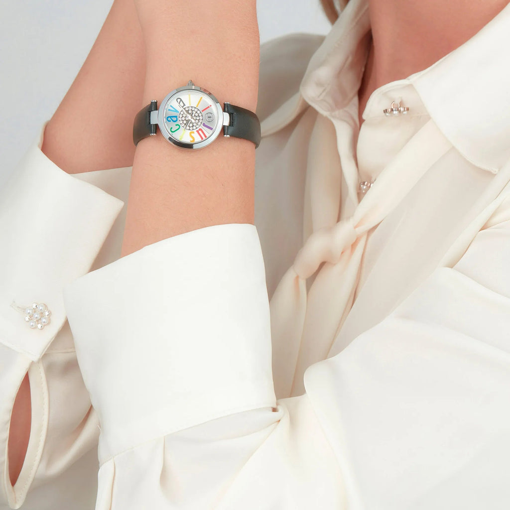 Just Cavalli Modena Leather Black Silver Multicolor