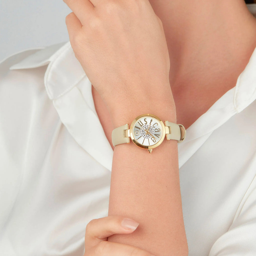 Just Cavalli Modena Leather Beige Yellow Gold