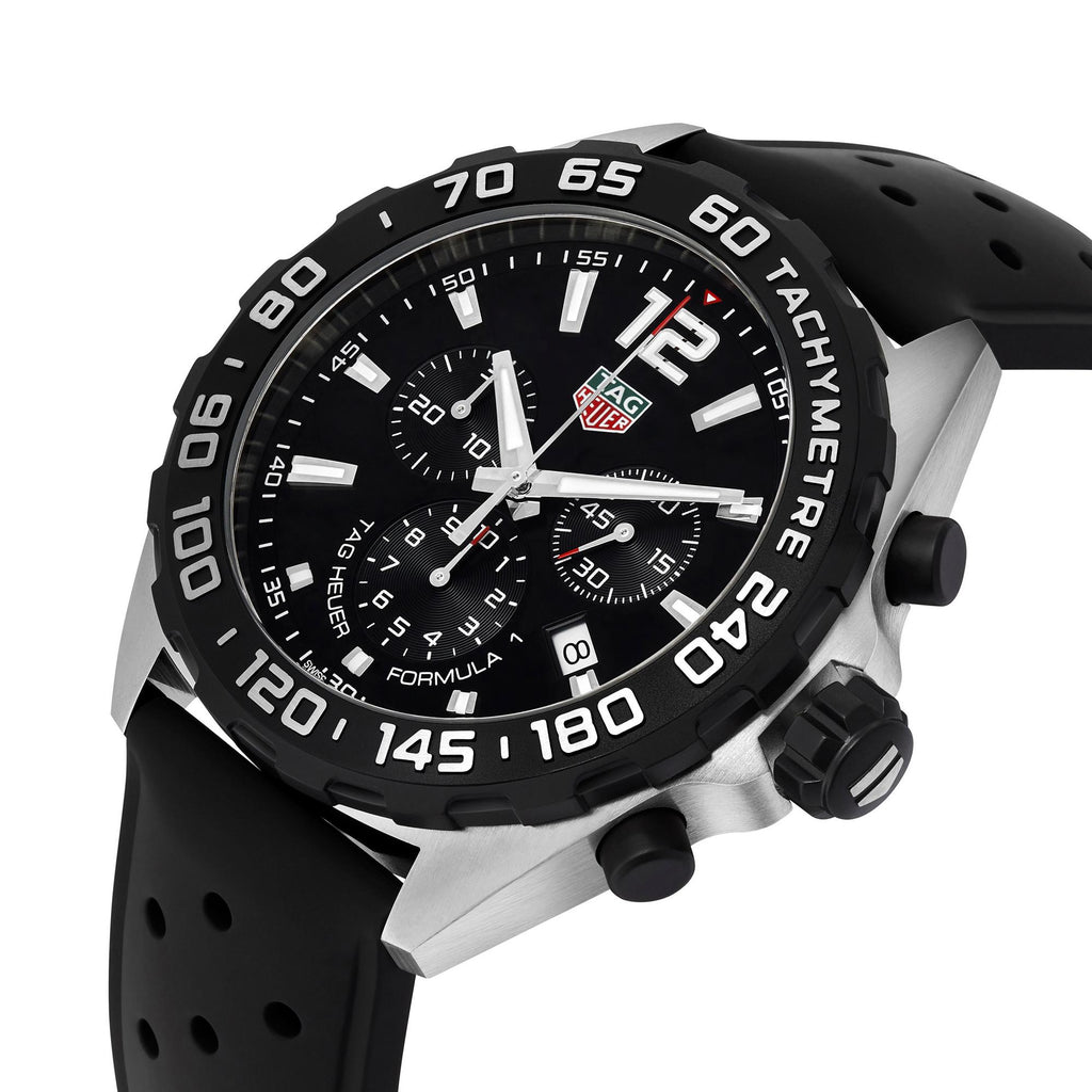 Tag Heuer Formula 1 Quartz Chronograph 43mm Mens Watch Stainless Steel Case With Black Rubber Strap Black Dial 1