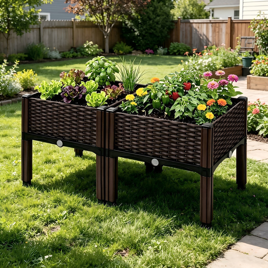 Plastic Raised Planter Bed, Elevated Box with Legs, for Vegetable Herb Flower Planting, Indoor Outdoor Use on Balcony Fence