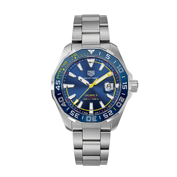Tag Heuer Aquaracer Caliber 5 Match Timer Shinji Kagawa Edition Blue Dial Silver Steel Strap Watch For Men Way201h Ba0927