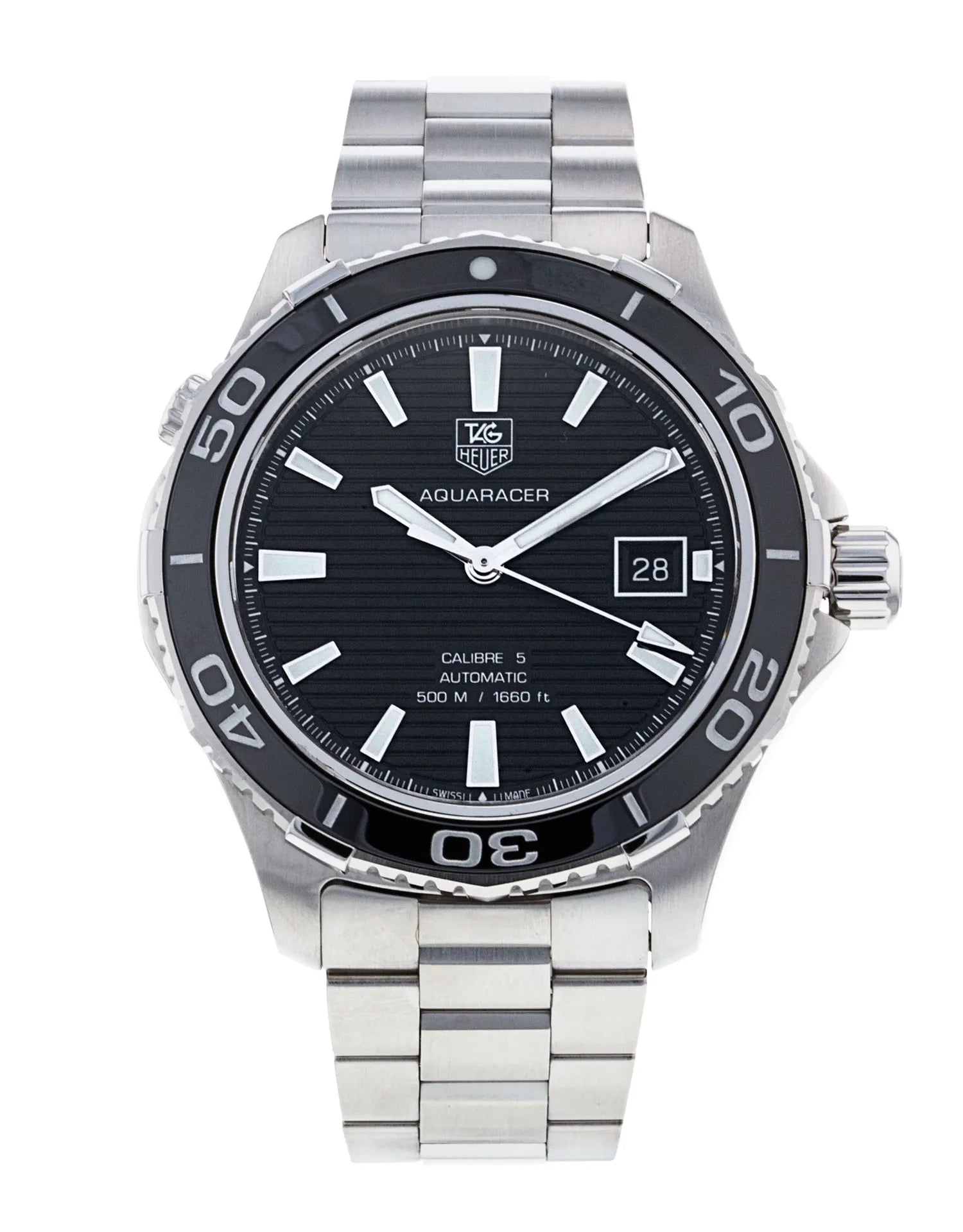 Tag Heuer Aquaracer Caliber 5 Automatic Black Dial Silver Steel Strap Watch For Men Wak2110 Ba0830