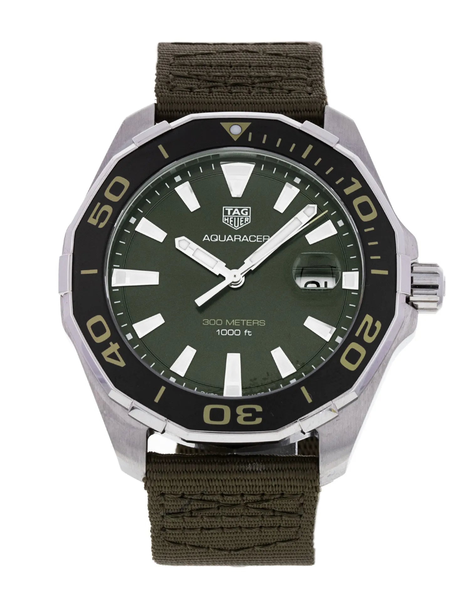 Tag Heuer Aquaracer Black Dial Khakhi Green Nato Strap Watch For Men Way101e Fc8222