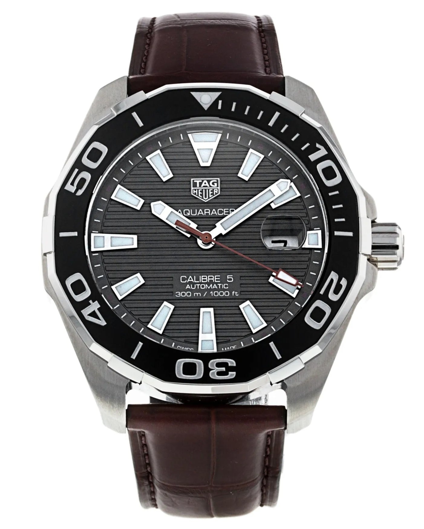 Tag Heuer Aquaracer Caliber 5 Black Dial Brown Leather Strap Watch For Men Way201m Fc6474