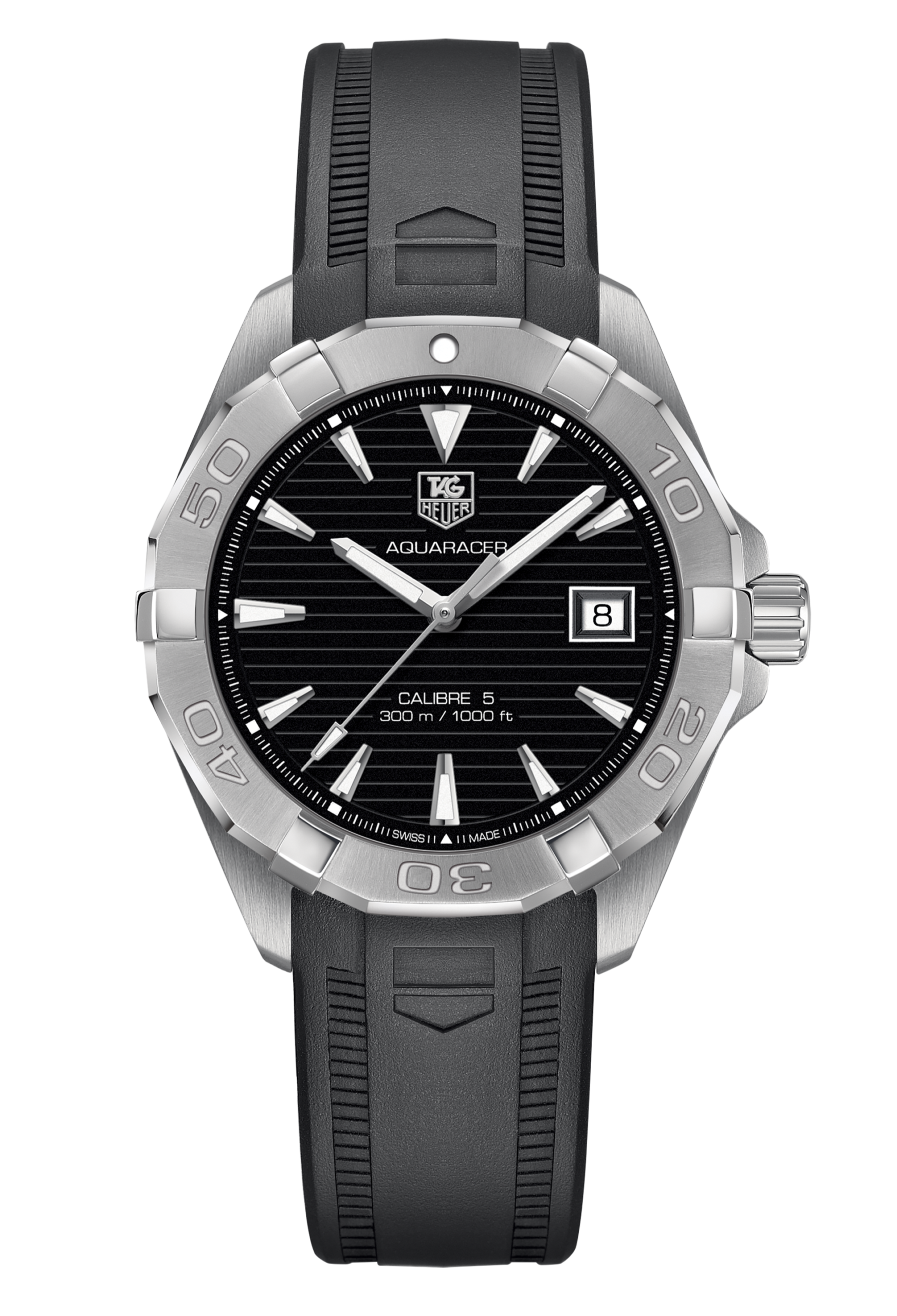 Tag Heuer Aquaracer Caliber 5 Automatic Black Dial Black Rubber Strap Watch For Men Way2113 Ft8021