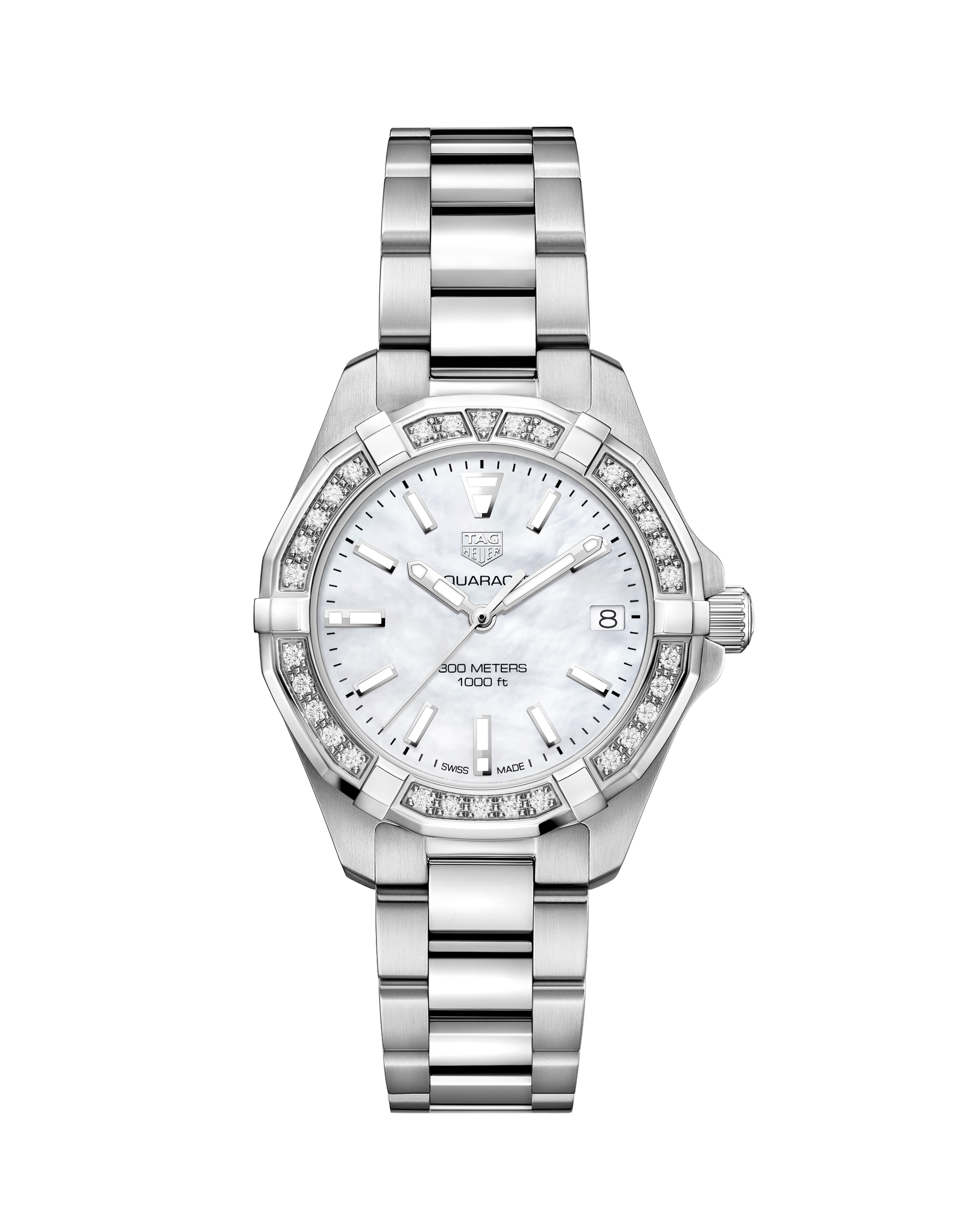 Tag Heuer Aquaracer Diamonds Mother Of Pearl Dial Silver Steel Strap Watch For Women Wbd1313 Ba0740