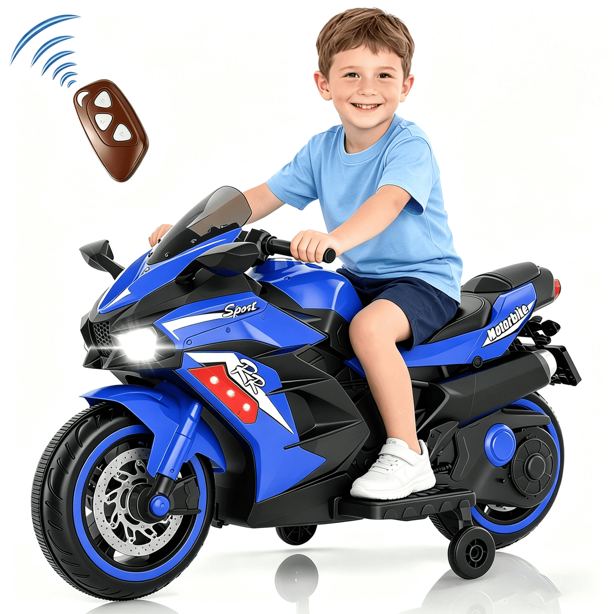 ZOGYMOZ 12V Kids Ride On Motorcycle, Battery Powered Motorcycle Toy, Pink Electric Motorcycle for Girls - Blue - 2 Wheels