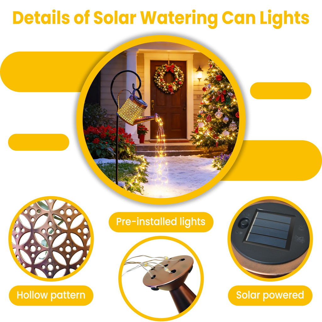 VOLIVO 72 LED Solar Watering Can with Lights, Outdoor Hanging Lantern Solar Lights with Shepherd Hook for Lawn Pathway Backyard Decor