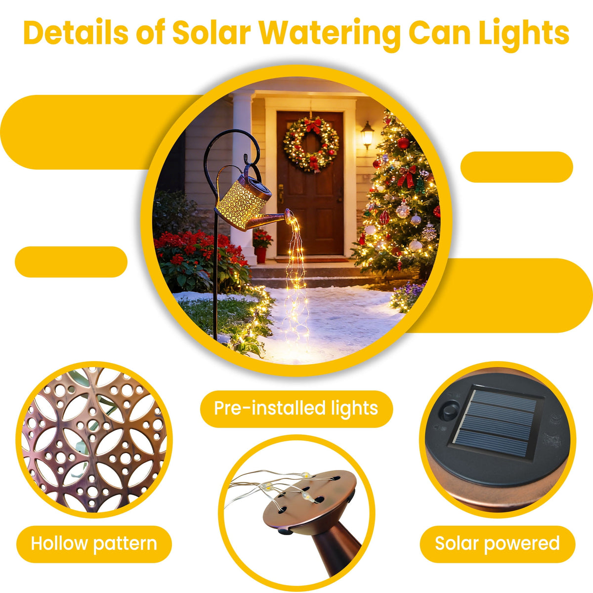 VOLIVO 72 LED Solar Watering Can with Lights, Outdoor Hanging Lantern Solar Lights with Shepherd Hook for Lawn Pathway Backyard Decor