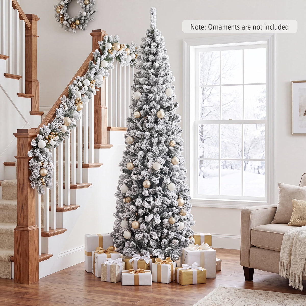 Costway  Unlit Flocked Pencil Christmas Tree Hinged with 641 Branch Tips