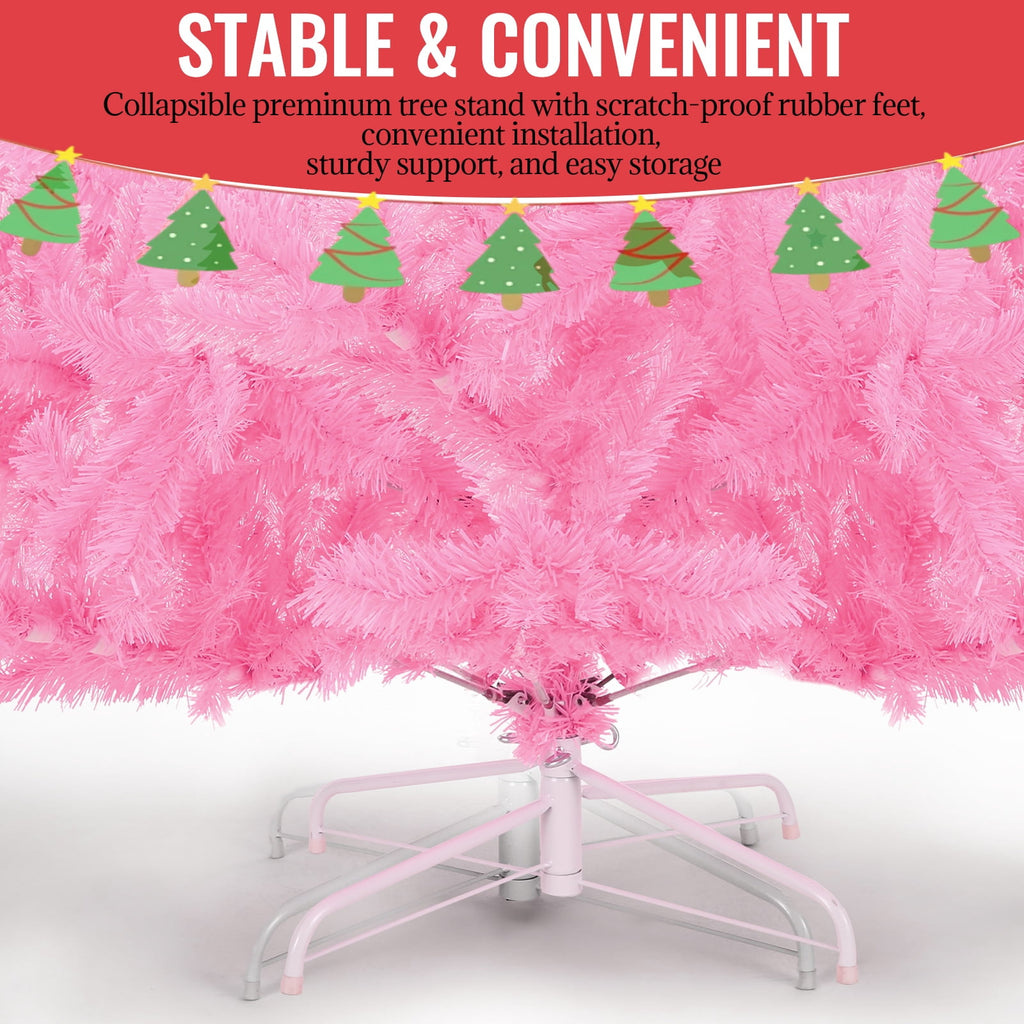Farmdex 6Ft Artificial Christmas Tree with Solid Metal Stand Perfect for Outside and Holiday Decoration, Easy Assembly Xmas Tree, Pink