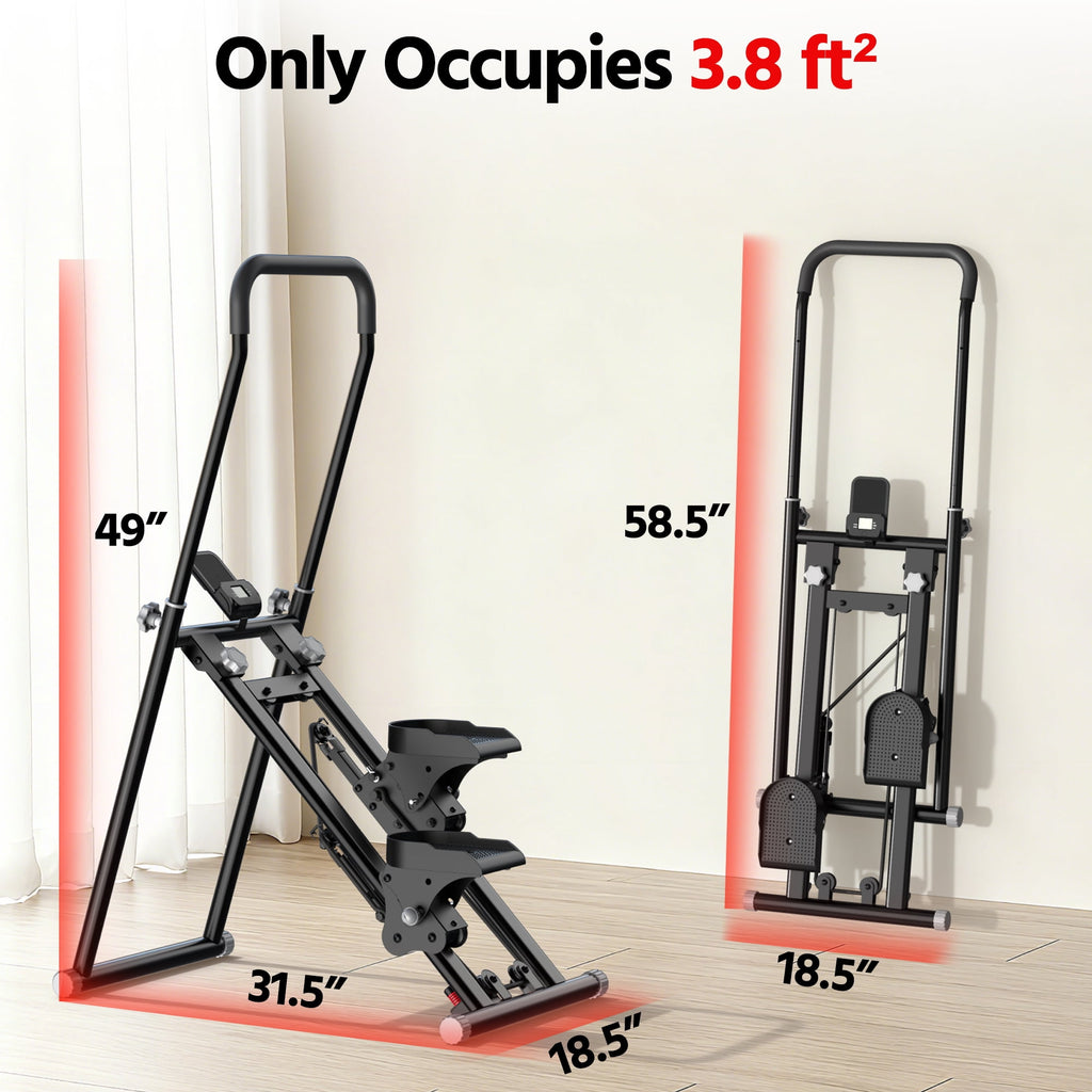 Stair Stepper for Home - Compact Folding Stair Climber with Quiet Shock-Absorbing Spring Shock-Absorbing System, Adjustable Tension, Ergonomic Foam Handles for Full-Body Cardio Workout