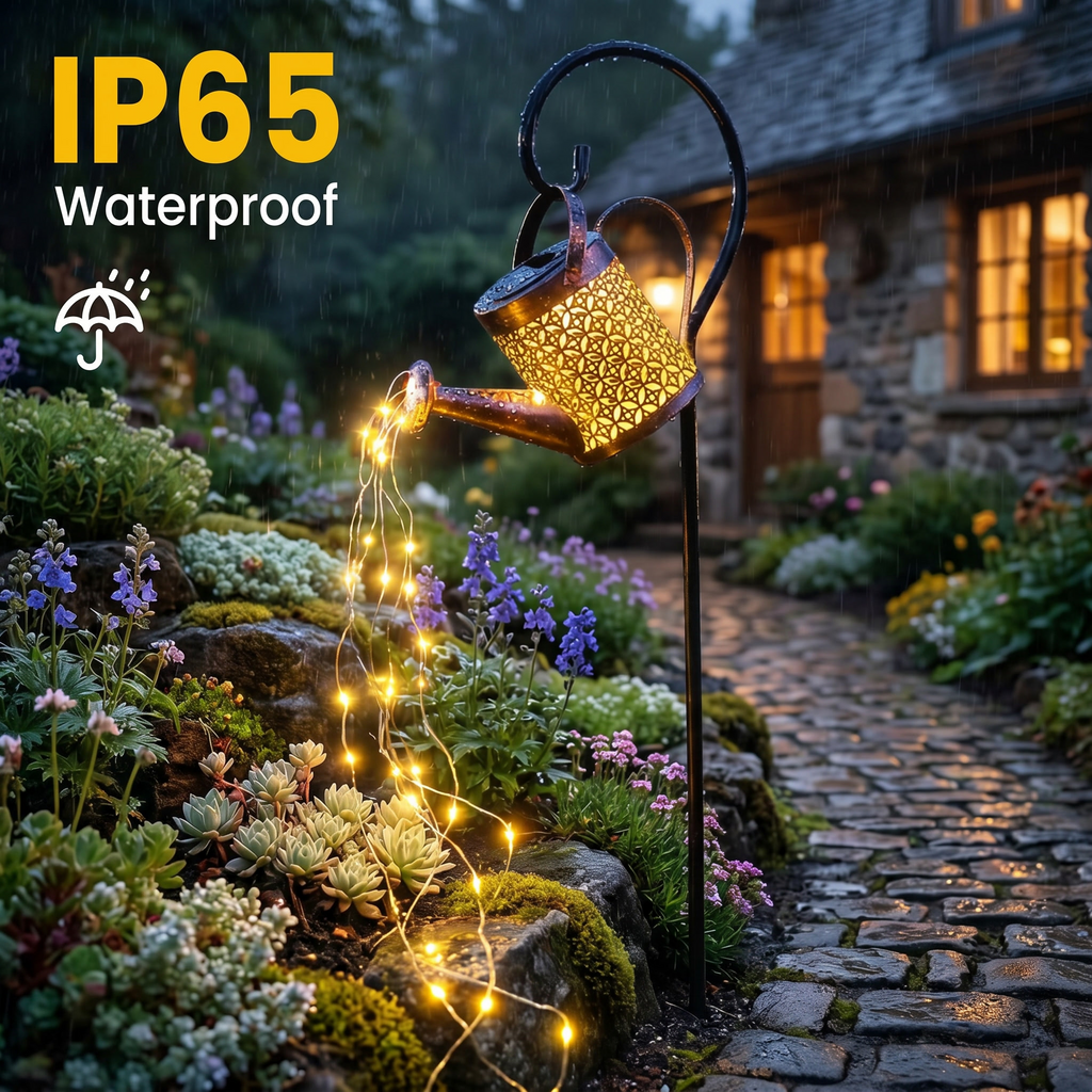 VOLIVO 72 LED Solar Watering Can with Lights, Outdoor Hanging Lantern Solar Lights with Shepherd Hook for Lawn Pathway Backyard Decor