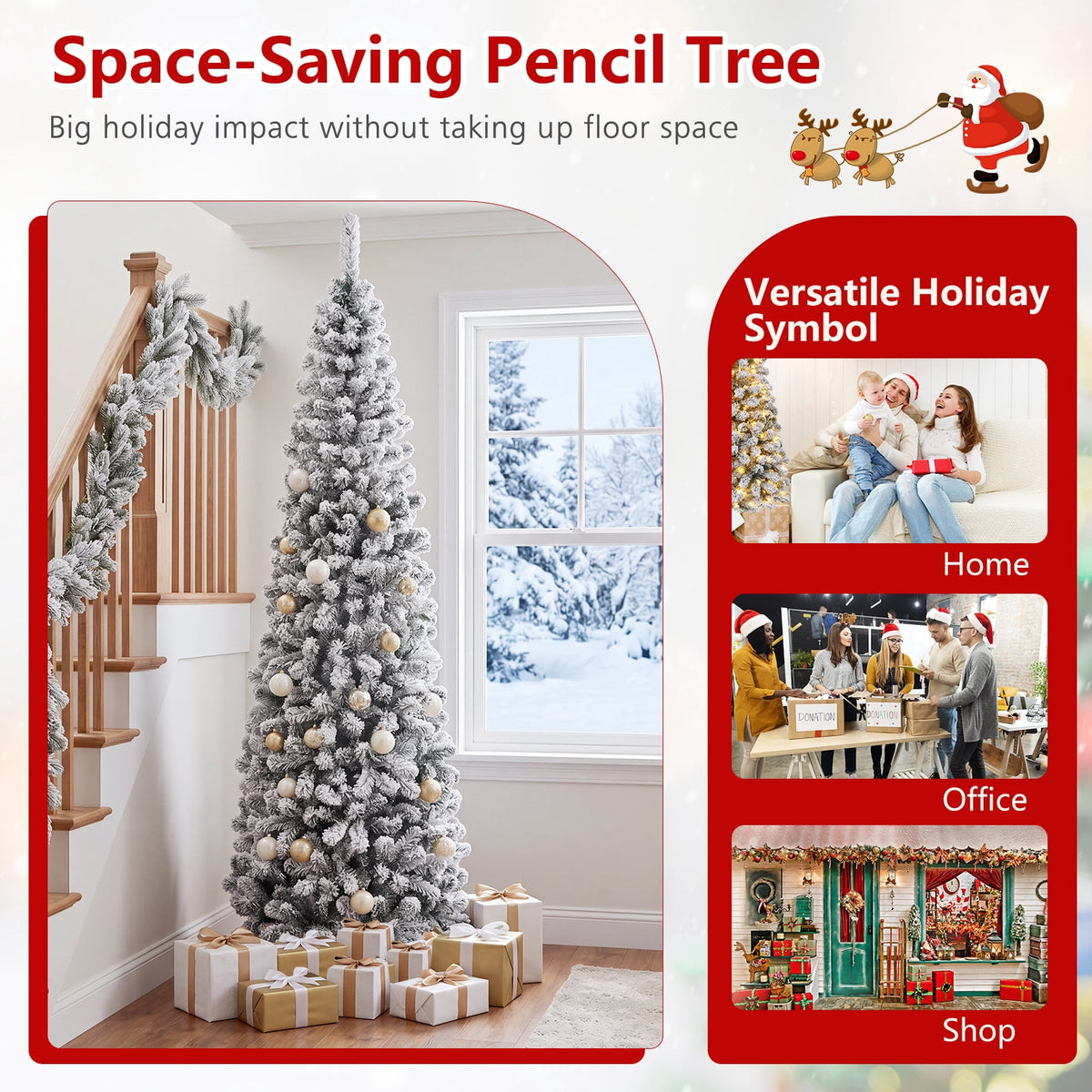 Costway  Unlit Flocked Pencil Christmas Tree Hinged with 641 Branch Tips