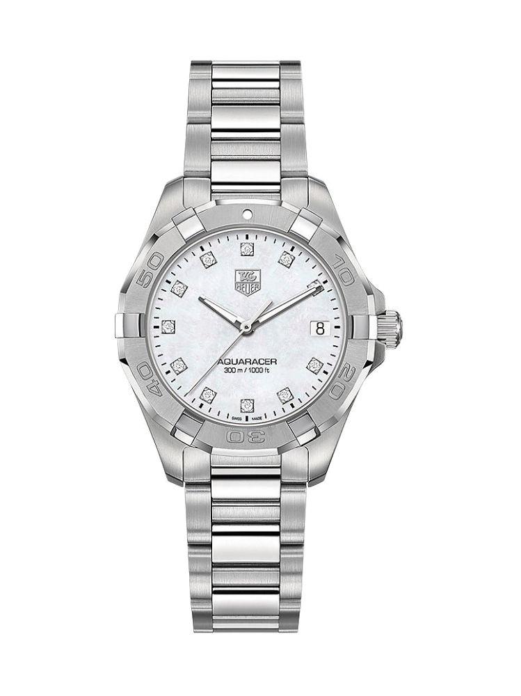 Tag Heuer Aquaracer Diamonds Mother Of Pearl Dial Silver Steel Strap Watch For Women Wbd131b Ba0748