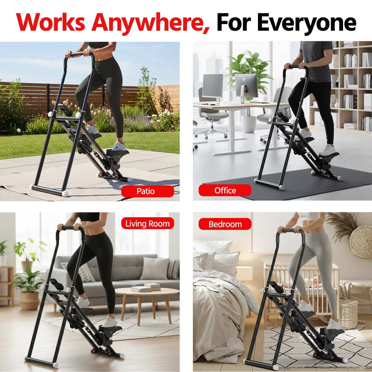 Stair Stepper for Home - Compact Folding Stair Climber with Quiet Shock-Absorbing Spring Shock-Absorbing System, Adjustable Tension, Ergonomic Foam Handles for Full-Body Cardio Workout