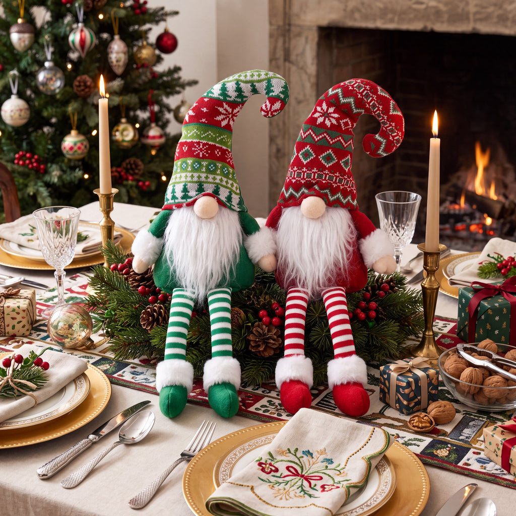 Yexmas 2pcs Gnomes Plush Christmas Decorations, Handmade Swedish Tomte Santa Gnome Dolls, Stuffed Figurine Xmas Ornaments Gift for Tabletop Mantel Holiday Home Decor