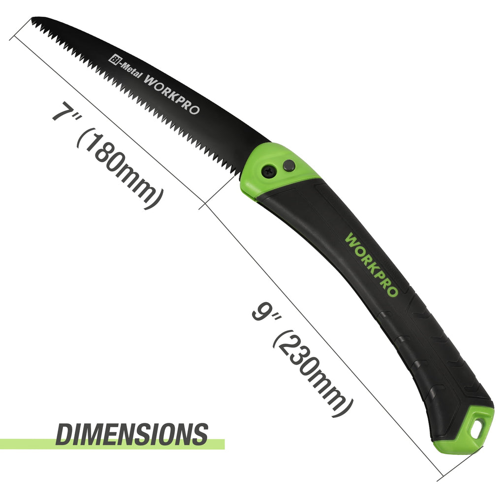 WORKPRO Folding Saw, Small Hand Pruning Saw with 7 Inch Blade - Portable Camping Saw with Triple Cut Teeth for Trees Trimming Branches Cutting Gardening Hunting, Push Button Lock