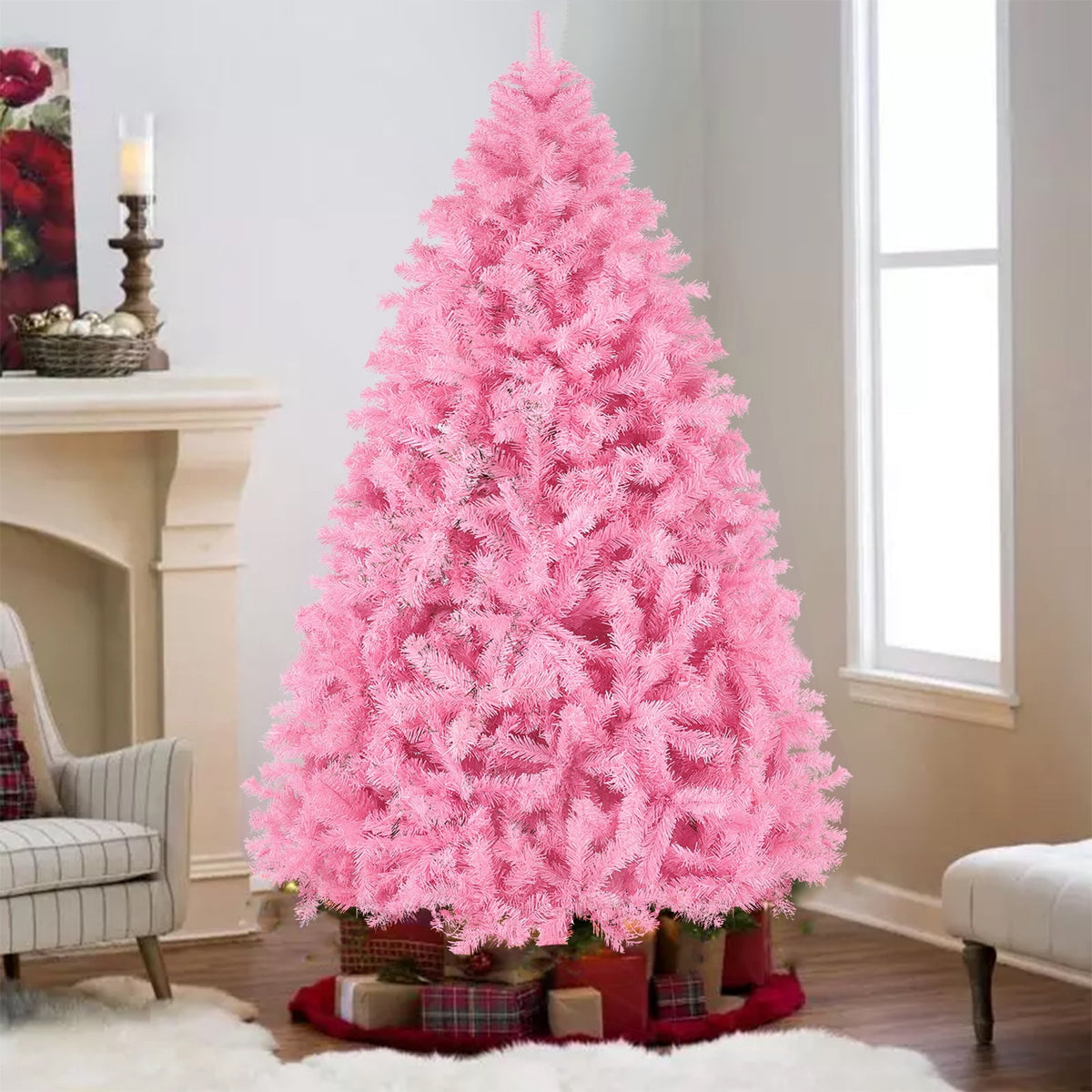 Farmdex 6Ft Artificial Christmas Tree with Solid Metal Stand Perfect for Outside and Holiday Decoration, Easy Assembly Xmas Tree, Pink