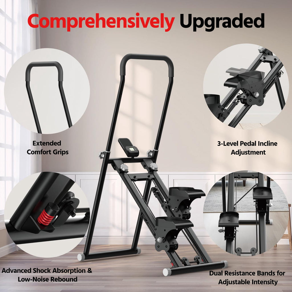 Stair Stepper for Home - Compact Folding Stair Climber with Quiet Shock-Absorbing Spring Shock-Absorbing System, Adjustable Tension, Ergonomic Foam Handles for Full-Body Cardio Workout