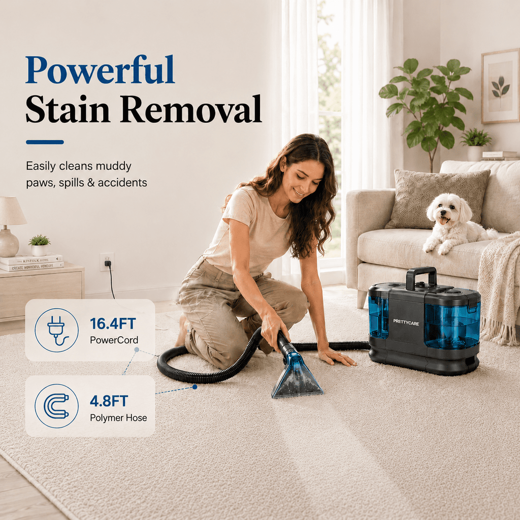 PrettyCare Portable Carpet Cleaner Machine, Rug Cleaner, 20Kpa Carpet Shampooer for Deep Cleaning, Upholstery & Pet Stain Remover, Ideal for Rug & Carpet, BY32A