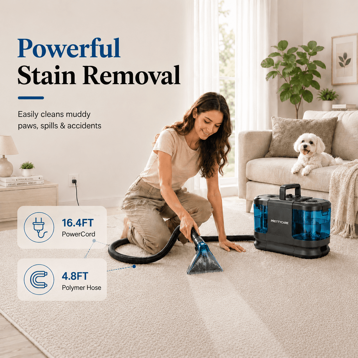 PrettyCare Portable Carpet Cleaner Machine, Rug Cleaner, 20Kpa Carpet Shampooer for Deep Cleaning, Upholstery & Pet Stain Remover, Ideal for Rug & Carpet, BY32A