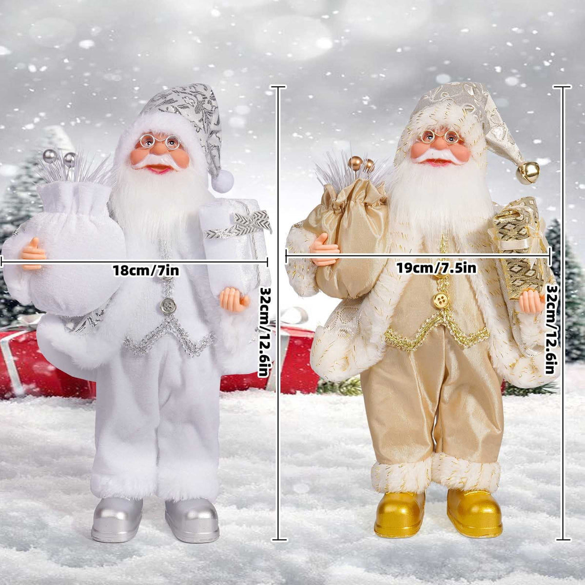 12 Inch Standing Santa Claus Doll, Plush Christmas Figure for Mantel, Window and Holiday Display