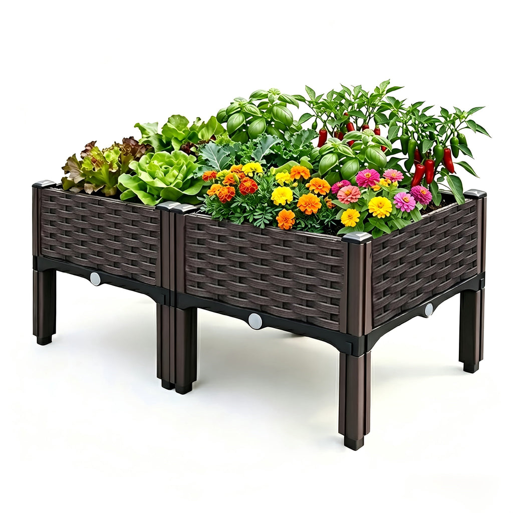 Plastic Raised Planter Bed, Elevated Box with Legs, for Vegetable Herb Flower Planting, Indoor Outdoor Use on Balcony Fence