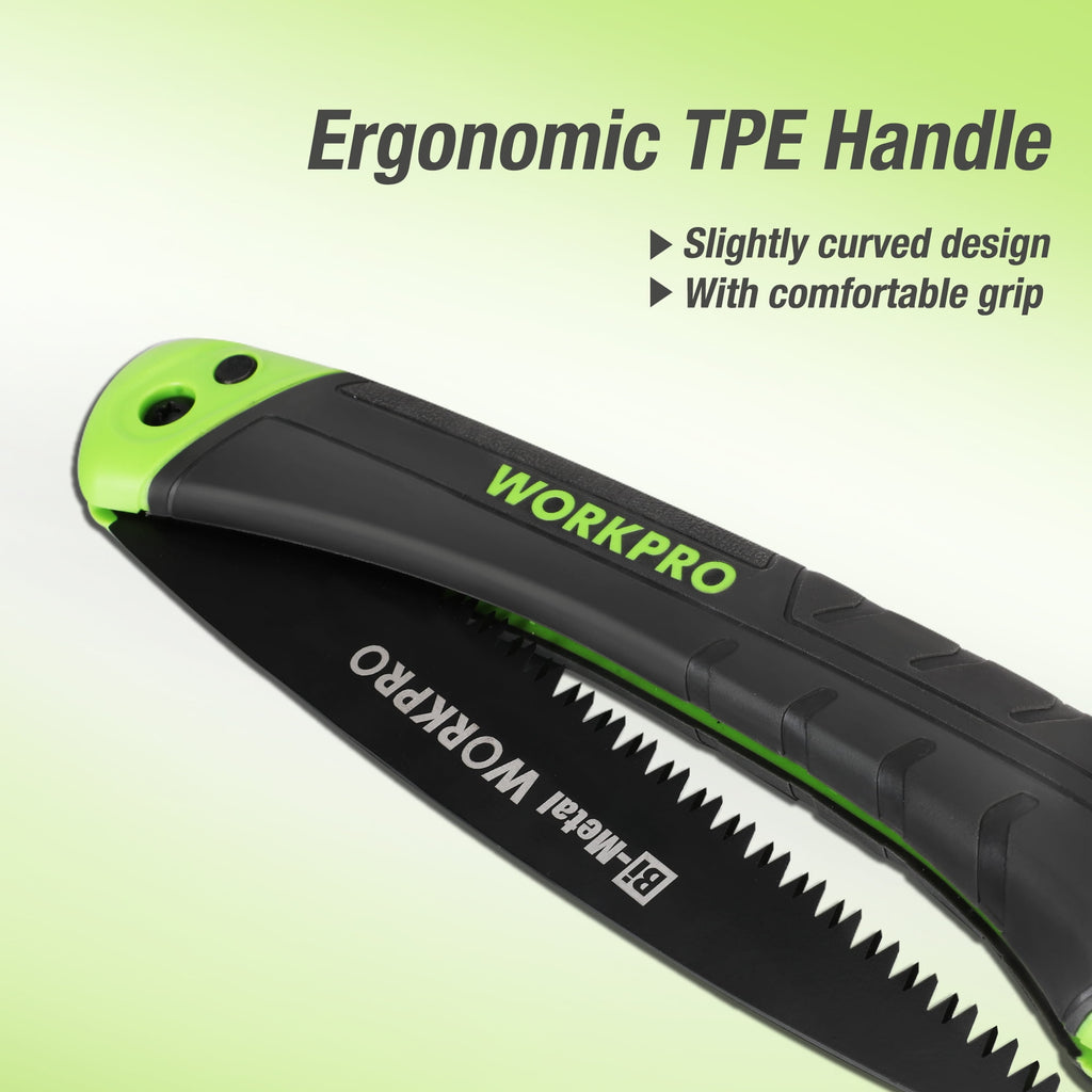WORKPRO Folding Saw, Small Hand Pruning Saw with 7 Inch Blade - Portable Camping Saw with Triple Cut Teeth for Trees Trimming Branches Cutting Gardening Hunting, Push Button Lock