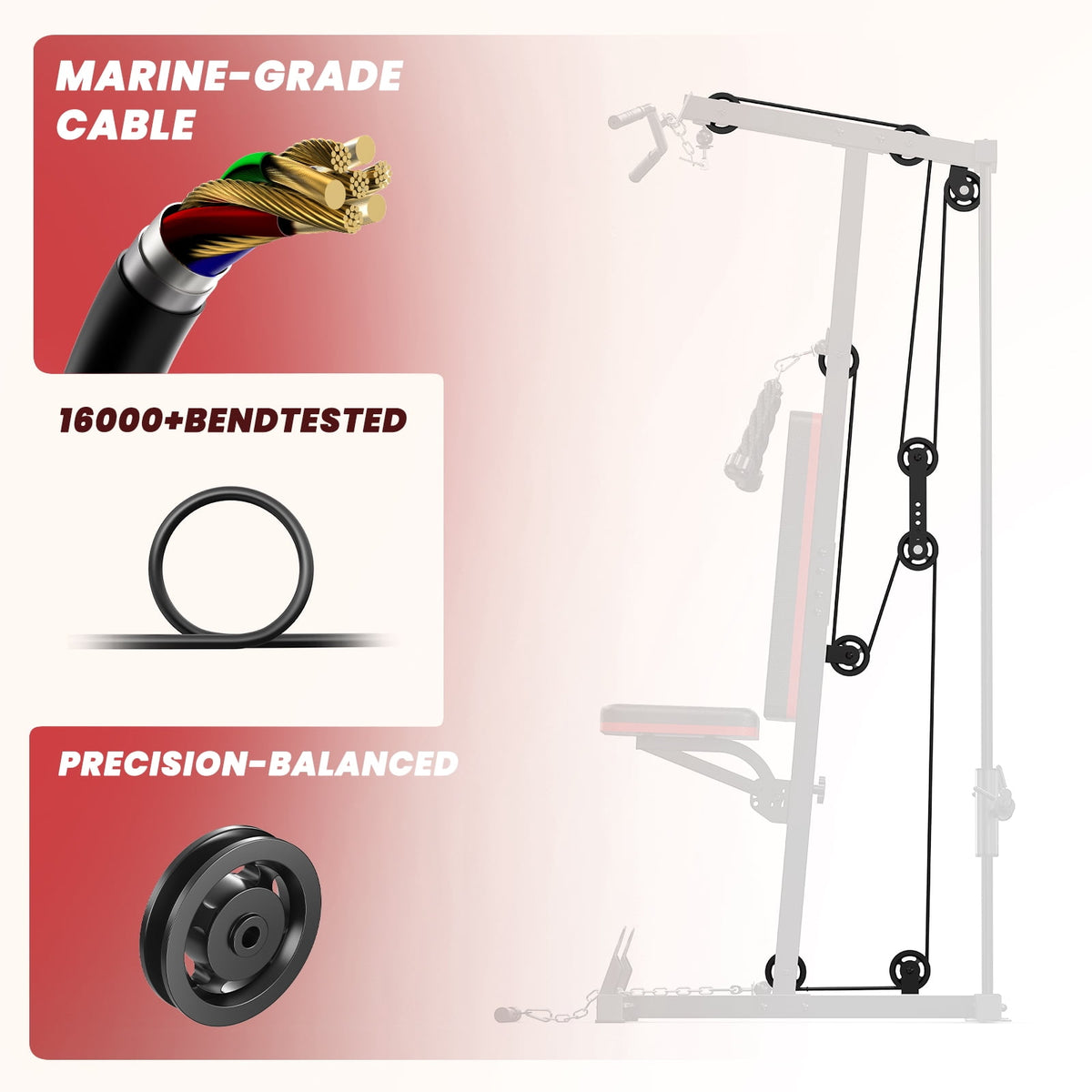 Home Gym Station with Lat Pulldown Seated Row Ab Crunch – 3-in-1 Cable Machine Includes 11lbs Weight Plates, Triceps Rope, Lat Bar, Cable Bar, Resistance Band Hooks